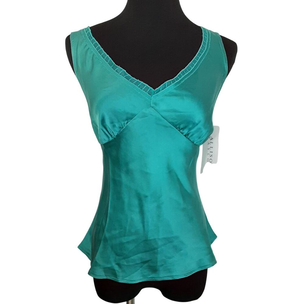 Vintage 90s 100% Silk Camisole Satin Tank Top Y2K Aqua Cami Womens S NWT